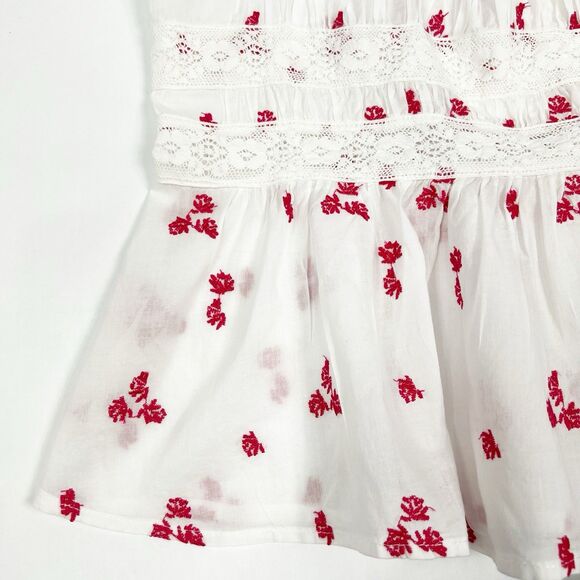 Free People Beautiful Fleur White Pink Floral Embroidered Peasant Top Large - Picture 8 of 11